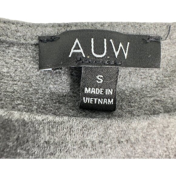 AUW Gray Ruched Waist Lace up Gourmet Shoulder Jersey T-Shirt Top (S) - Picture 8 of 10